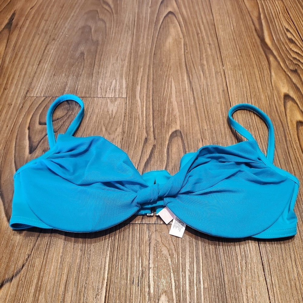Victorias Secret Blue Teal Bikini Top Wired Mesh Twist Front Swim Beach Pool 34D